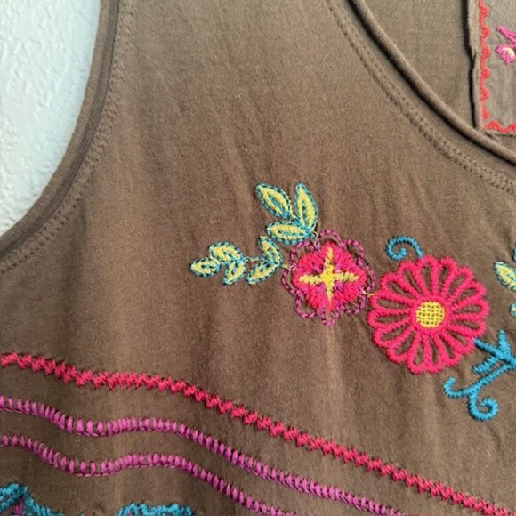 Johnny Was Los Angeles Brown Sleeveless Embroidered Boho Dress Size XL - Picture 8 of 10